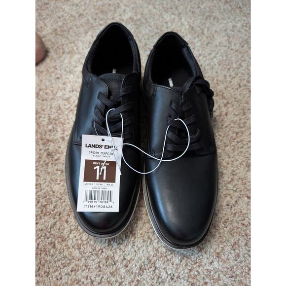 Lands\' End Mens Sport Oxford Shoes, size 11, NEW in box; Black faux leather main image 9